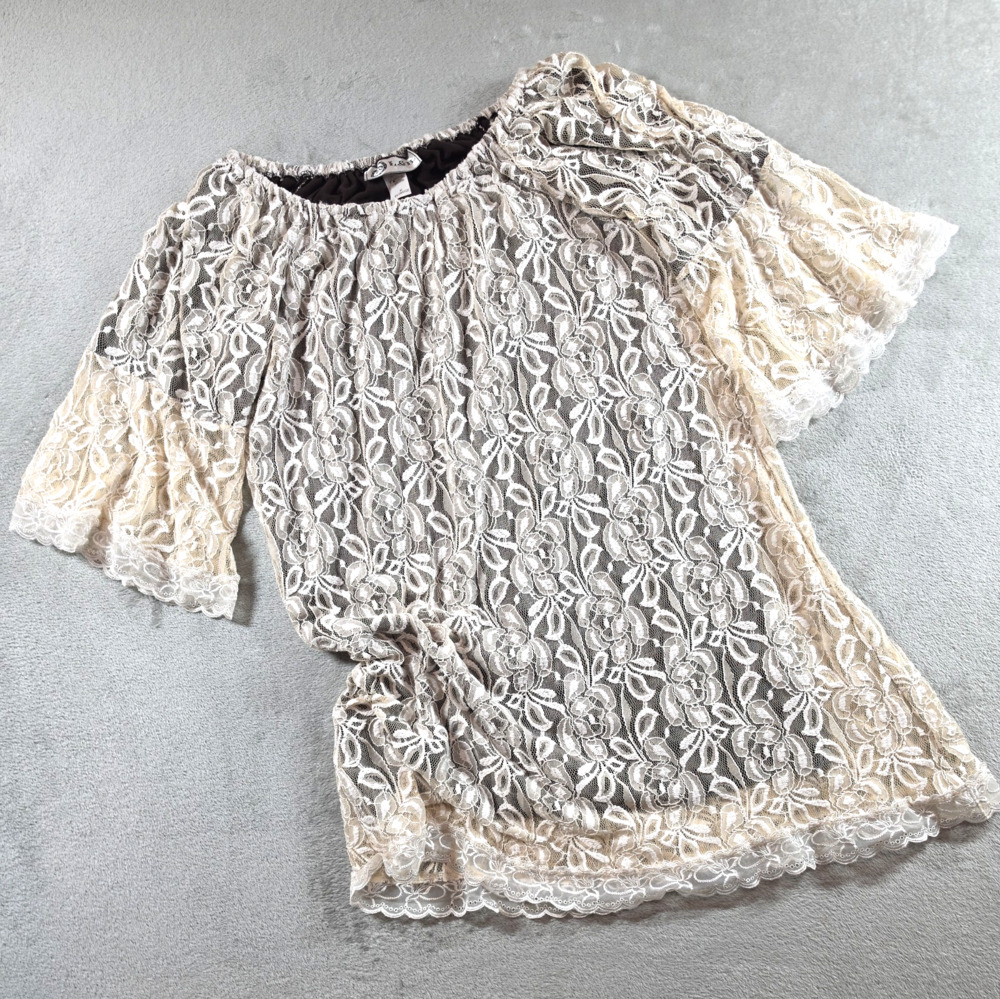 Lucky & Blessed Off Shoulder Lace Mini Dress XL Western Vintage Peasant